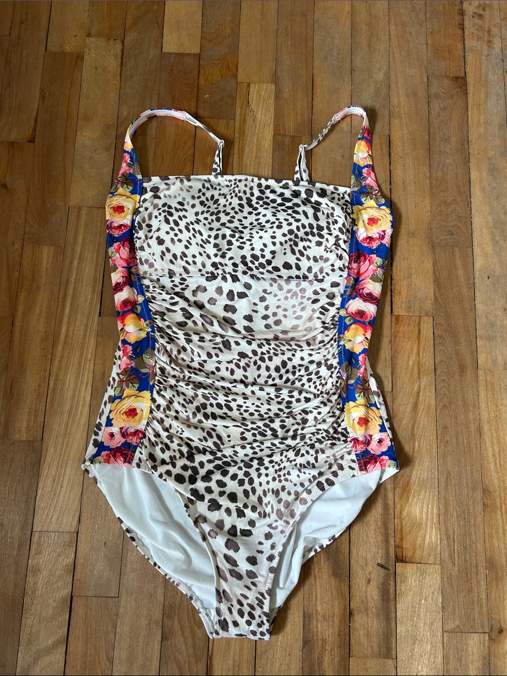 Johnny Was Leopard Print One-Piece Swimsuit with Floral Side Panels